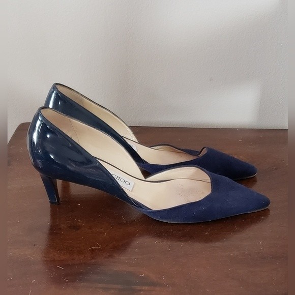 Jimmy Choo London Women's Heels Navy Suede and Patent Leather Size 36 1/2 - Picture 6 of 14